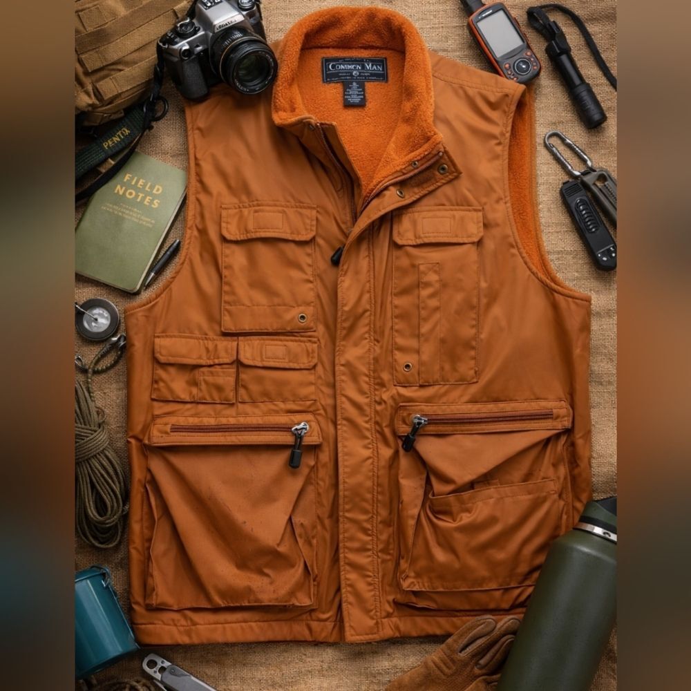 VTG Common Man Utility Vest XL Brown Fishing Hunting Workwear Gorpcore Outdoor